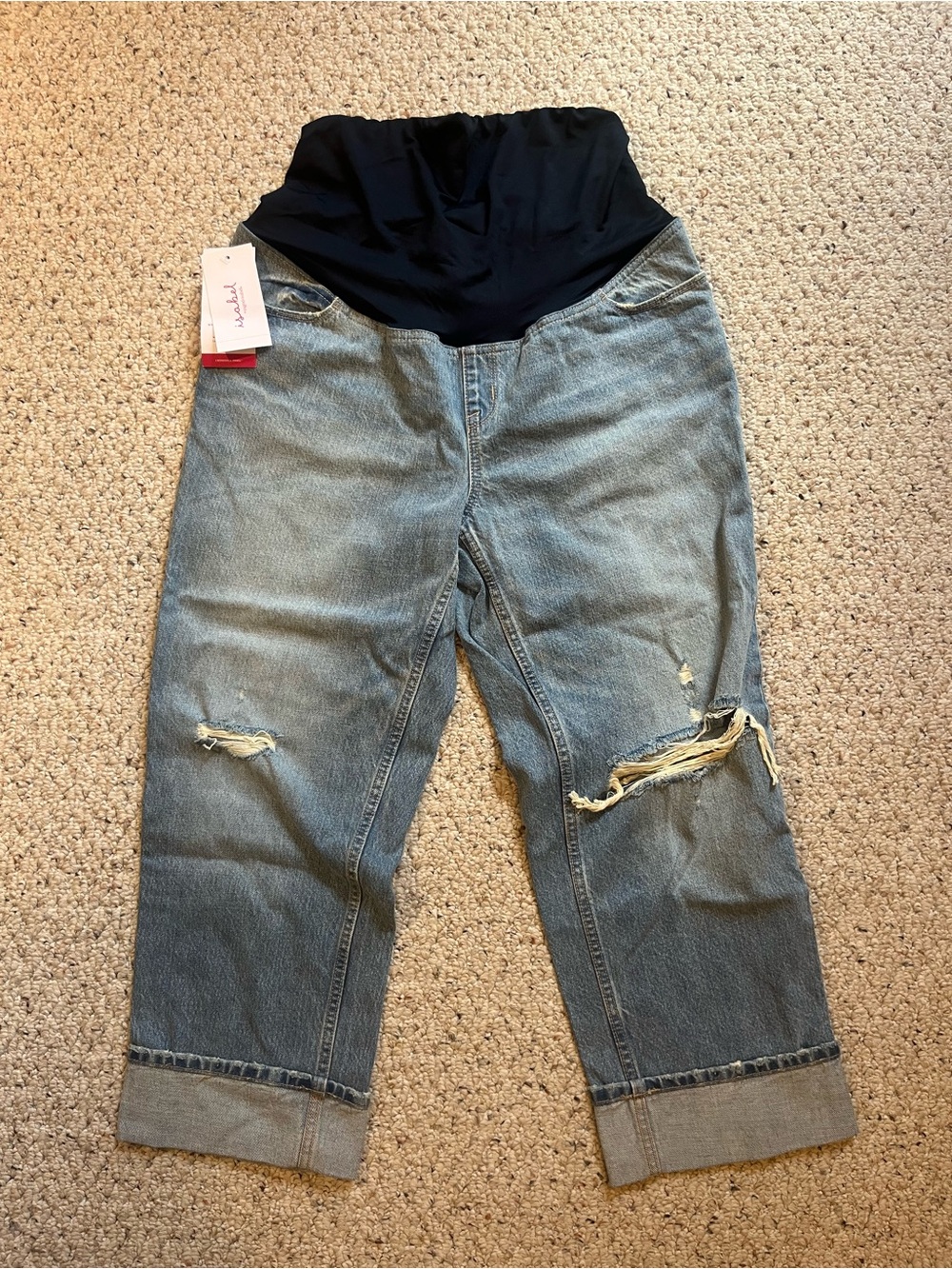 Maternity Distressed Crop Jeans with Overband